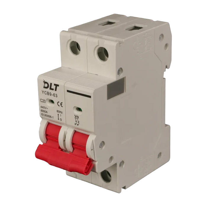 BREAKER TERMOMAGNETICO 2X20A 20A, 2 POLOS, CURVA DISPARO TIPO C, RIEL 1