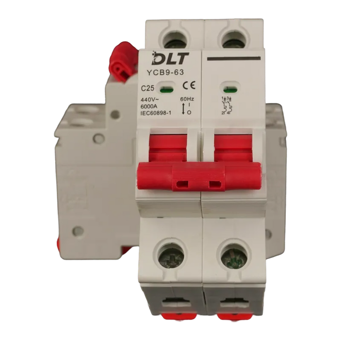 BREAKER TERMOMAGNETICO 2X25A 25A, 2 POLOS, CURVA DISPARO TIPO C, RIEL 1