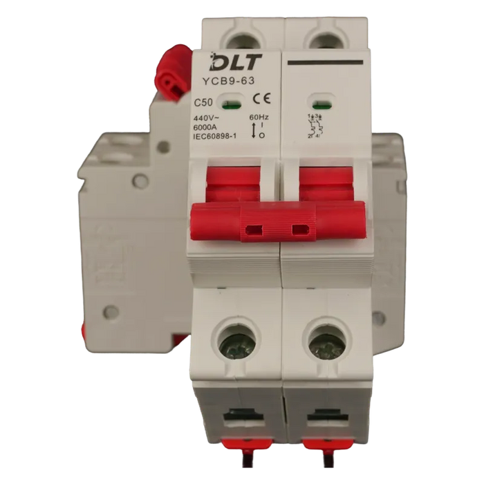 BREAKER TERMOMAGNETICO 2X50A 50A, 2 POLOS, CURVA DISPARO TIPO C, RIEL 1