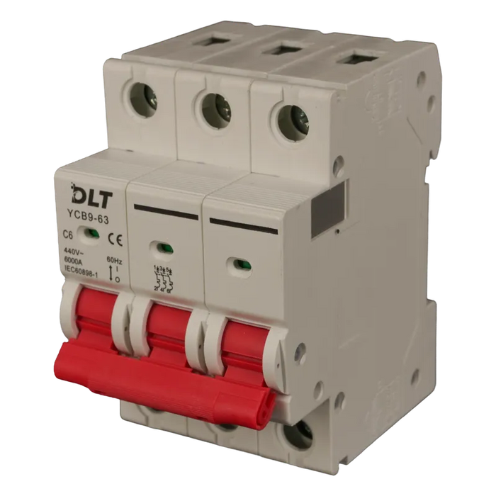 BREAKER TERMOMAGNETICO 3X6A 6A, 3 POLOS, CURVA DISPARO TIPO C, RIEL 1