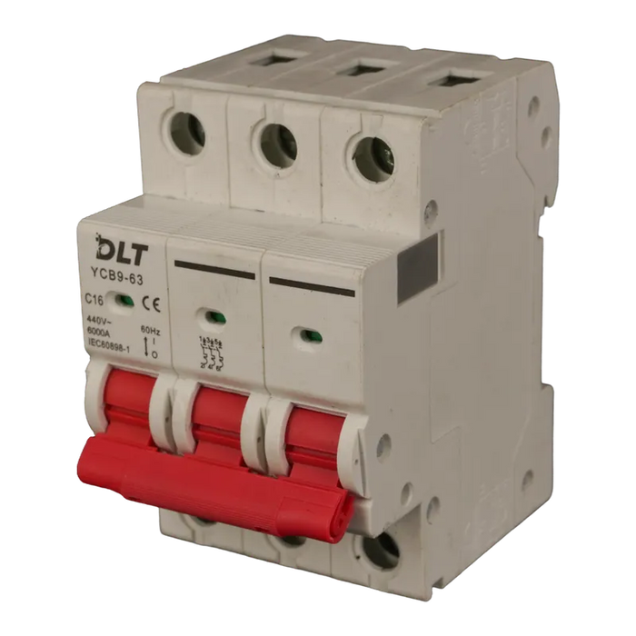 BREAKER TERMOMAGNETICO 3X16A 16A, 3 POLOS, CURVA DISPARO TIPO C, RIEL 1