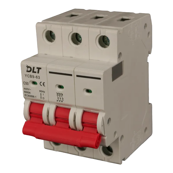 BREAKER TERMOMAGNETICO 3X50A 50A, 3 POLOS, CURVA DISPARO TIPO C, RIEL 1