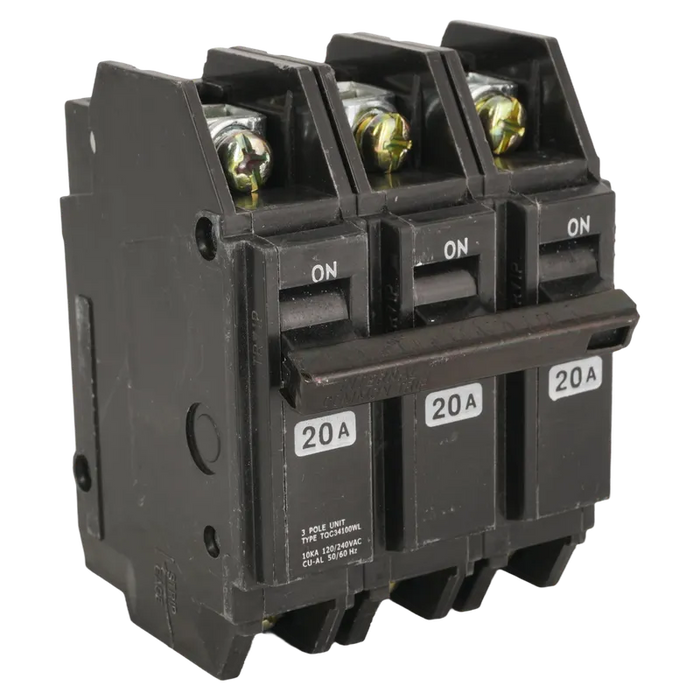 BREAKER SUPERFICIAL HQC 3X20A 20A, 240 VAC, 3 POLOS. NO INCLUYE UÑAS 1