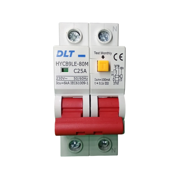 INTERRUPTOR DIFERENCIAL, 25 A, 2 POLOS 6KA (100mA), 230 VAC, 60 HZ (NO AJUSTABLE) 1