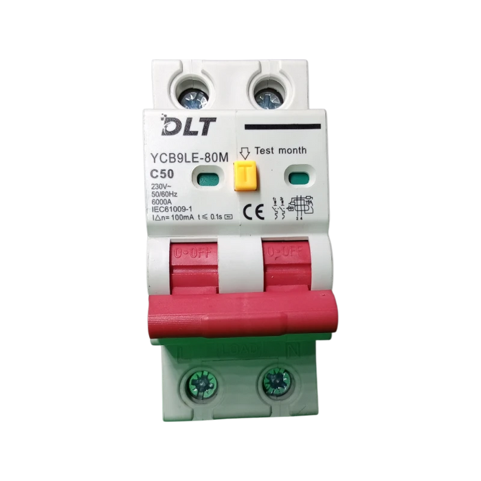 INTERRUPTOR DIFERENCIAL, 50 A, 2 POLOS 6KA (100mA), 230 VAC, 60 HZ (NO AJUSTABLE) 1