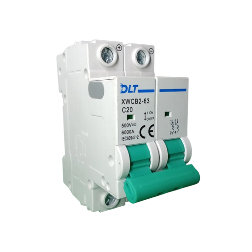 BREAKER "DC" TERMOMAGNETICO 2X20A 63A, 1 POLO, CURVA DISPARO TIPO C, RIEL  2