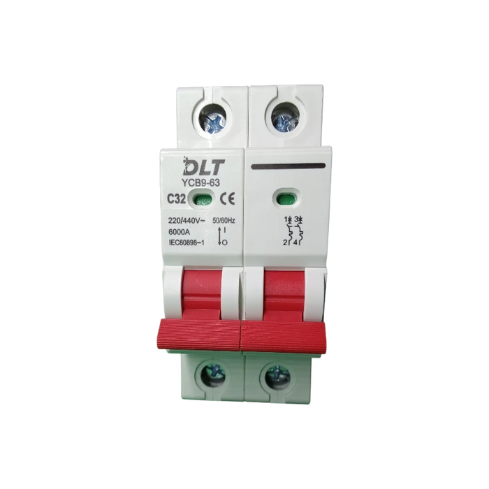 BREAKER "DC" TERMOMAGNETICO 2X32A 63A, 1 POLO, CURVA DISPARO TIPO C, RIEL  1