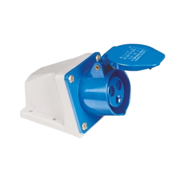 TOMA INDUSTRIAL HEMBRA PARED 16A (AZUL) 2 POLOS + TIERRA, IP44, 6H (220-250 VAC)  1