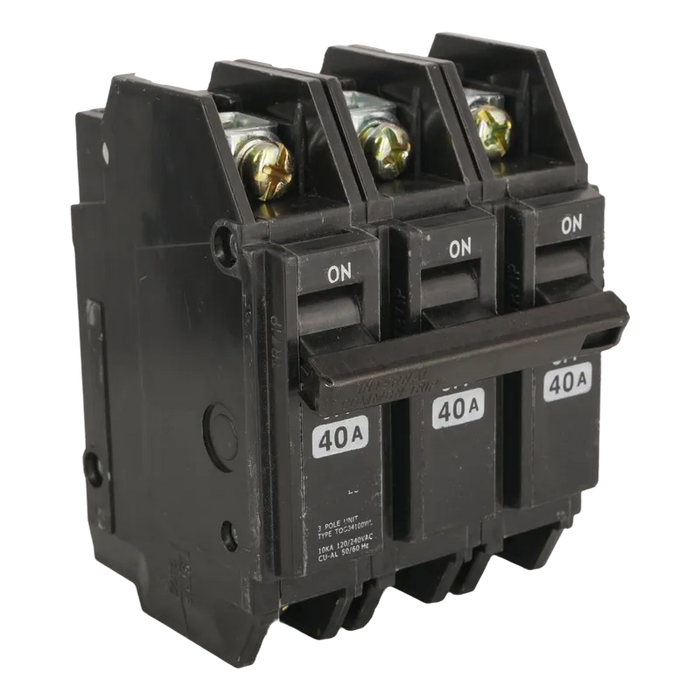 BREAKER SUPERFICIAL HQC 3X40A 40A, 240 VAC, 3 POLOS. NO INCLUYE UÑAS